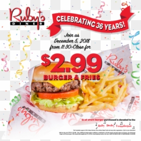 Ruby"s Diner Celebrates 36 Years Of Burgers, Fries - Ruby's Diner Burger, HD Png Download - burger and fries png