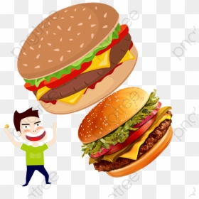 Burger Clipart Cartoon - Man Eating Big Burger Cartoons, HD Png Download - man bun png