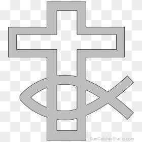Wooden Cross With A Fish Symbol Png Download- - Scroll Saw Patterns Jesus Cross, Transparent Png - christianity symbol png