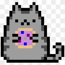 The Pusheen Cat Holding A Dounut - Pusheen Pixel Art Grid, HD Png Download - pusheen cat png