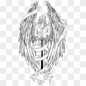 Angel With Sword Drawing, HD Png Download - tattoo pngs