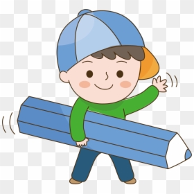 Transparent Kid Ninja Clipart - Boy With Pencil Cartoon, HD Png Download - drawing pencil png