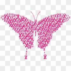 Pink,butterfly,symmetry - Breast Cancer Awareness Ribbon Butterfly, HD Png Download - breast cancer awareness ribbon png