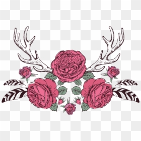 Deer Antlers With Flowers And Arrow, HD Png Download - ramo de rosas png