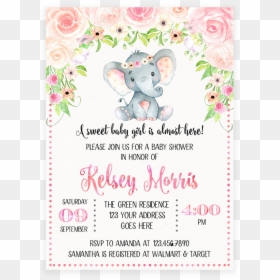 Baby Shower Invitation Pink, HD Png Download - baby shower elephant png