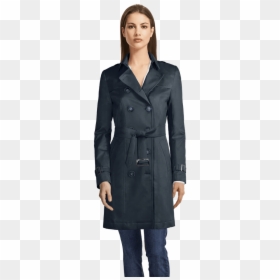 Navy Blue Double Breasted Trench Coat View Front - Straight Trench Coat Women, HD Png Download - trench coat png