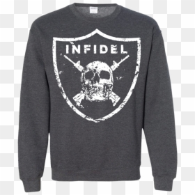 Skull And Crossed Rifles On Shield Ls Shirt/hoodie/sweatshirt - Grunt Style Infidel Shirt, HD Png Download - crossed rifles png