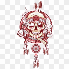 T-shirt Tattoo Skeleton Skull Dreamcatcher Free Transparent - Indian Dream Catcher Drawing, HD Png Download - skeleton transparent png