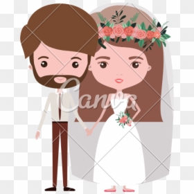 Clip Art Marriage Cartoon - Bearded Groom Bride Clipart, HD Png Download - wedding couple cartoon png