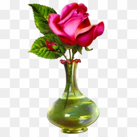 Antique Images Pink Rose - Rose Flower With Vase, HD Png Download - big flower vase png
