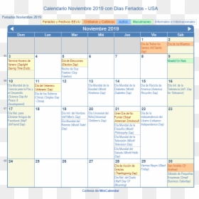 Calendario Estados Unidos Noviembre 2019 En Formato - January 2020 Calendar With Holidays, HD Png Download - estados unidos png