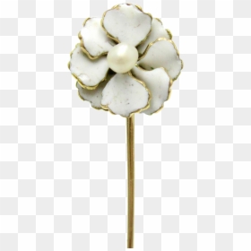 White Enamel & Pearl 14k Gold Art Nouveau Flower Stick - Png White & Gold Flowers, Transparent Png - flower stick png