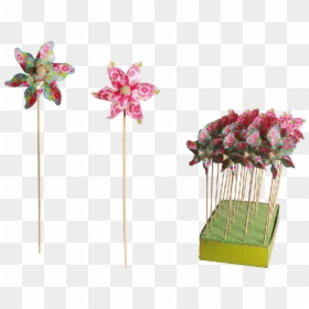 Windmilll With Flower Decor On Wooden Stick - Artificial Flower, HD Png Download - flower stick png