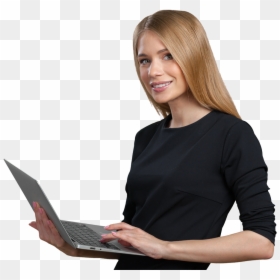 Business Woman Holding Laptop, Dressed In Black - Black Lady Holding A Laptop, HD Png Download - woman with laptop png
