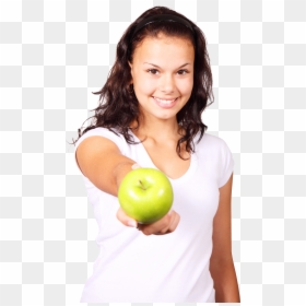 Girl Holding Apple, HD Png Download - woman with laptop png