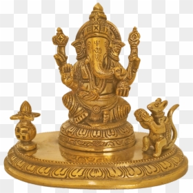 Holy God Shri Ganesha Sitting With Mouse And Kalasam - Brass, HD Png Download - shree ganesh png