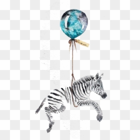 Tattoo Illustration Cartoon Watercolor Zebra Painting - Watercolor Animals With Balloons, HD Png Download - zebra png images