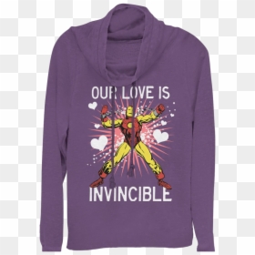 Ladies Our Love Is Invincible Iron Man Cowl Neck Sweatshirt - Iron Man, HD Png Download - iron man heart png