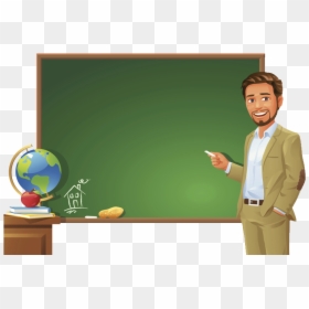Standing On Blackboard Podium Student The Teacher Clipart - Teacher And Blackboard Clipart, HD Png Download - teacher png image