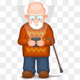 Grandfather Clipart Extreme Old Age - Old Man With Smartphone, HD Png Download - age png