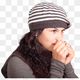 Young Woman Her Hands By Breath Png Image - Cold Woman Png, Transparent Png - cold breath png
