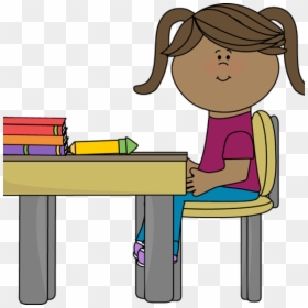 Student Working At Desk Clipart School Girl Sitting - Girl Sitting At Desk Clipart, HD Png Download - school girl png