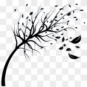 Collection Of Free Wind Drawing Tree Download On Ui - Leaves In Wind Silhouette, HD Png Download - wind swirls png