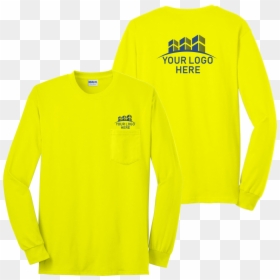 Safety Green Long Sleeve Pocket Tshirt With Custom - Yellow Sweatshirt Front Back, HD Png Download - shirt pocket png