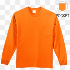 Safety Orange Pocket Long Sleeve T Shirt Front, HD Png Download - shirt pocket png