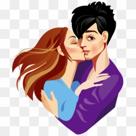 Woman Kiss Hug - Clip Art Man Women Kissing, HD Png Download - hugging png