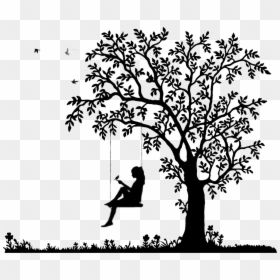 Tree Black And White Png , Transparent Cartoons - Bird And Tree Silhouette, Png Download - shrub silhouette png