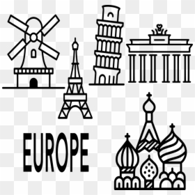 Europe Landmarks, Eiffel Tower, Moscow, Windmill, Pisa, HD Png Download - eiffel tower drawing png