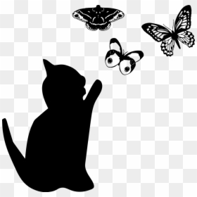 Transparent Cat Silhouette Png - Butterfly, Png Download - black cat silhouette png