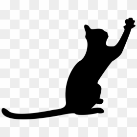 Cat Black Silhouette With Extended Tail And One Paw - Cat Silhouette Paw Up, HD Png Download - black cat silhouette png