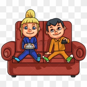 Tv Brother And Sister Watching Vector Cartoon Clipart - Animated Brother And Sister, HD Png Download - cartoon tv png