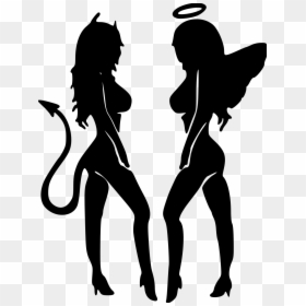 Angel And Devil Girl Silhouette, HD Png Download - devil png