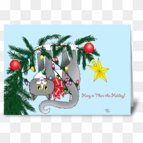 Christmas Tree Cat Greeting Card - Christmas Ornament, HD Png Download - hanging christmas ornament png