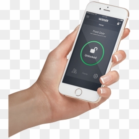 Woman"s Hand Holding A Smart Phone With The Screen - Homekit Smart Lock, HD Png Download - house keys png