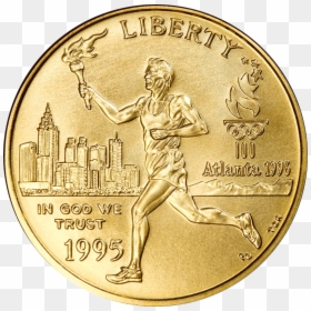 1995-w Olympic Torch Runner $5 Commemorative Gold ~ - Coins Gold, HD Png Download - olympic torch png