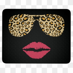 Leopard Sunglasses & Red Lipstick Lips Kiss White - Leopard Sunglasses Clipart, HD Png Download - red lipstick png