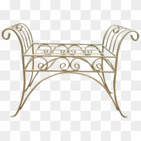[sold] Gold Painted French Art Deco Scroll Iron Metal - Bench, HD Png Download - gold scroll png