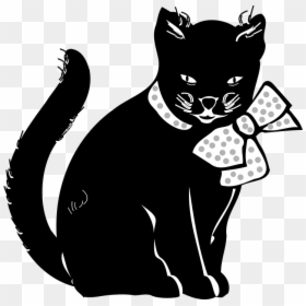 Cat, Black, Pattern, Bow, Dots, Pet, Animal, Fur - Gambar Kucing Hitam Animasi, HD Png Download - cat outline png