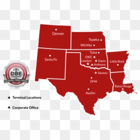 Map Of The Area Of Operations For Brown Transportation, - Oklahoma New Mexico Kansas Colorado And Texas, HD Png Download - texas map outline png
