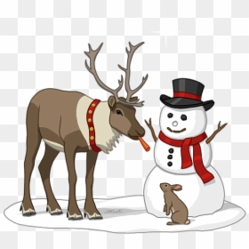 Snowman Giving His Carrot, HD Png Download - santa reindeer png