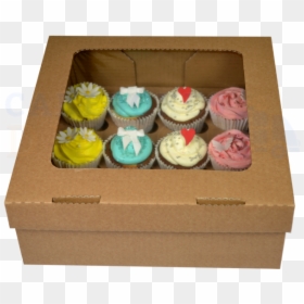 12 Cupcake Brown Extra Deep Window Box With 6cm Divider - Cupcakes Packed In Box, HD Png Download - window box png