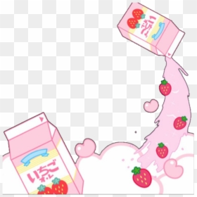 #cute #kawaii #frame #milk #strawberry #pink - Kawaii Strawberry Frame Png, Transparent Png - kawaii frame png