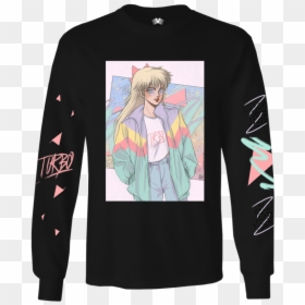 Long Sleeve Graphic Tee - Turbo Babe, HD Png Download - long sleeve shirt png