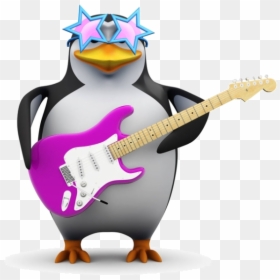 Engine Search Google Penguins Play Cartoon Guitar Clipart - 3d Penguin, HD Png Download - cartoon guitar png