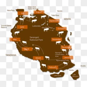 Great Wildebeest Migration Map, HD Png Download - map of africa png