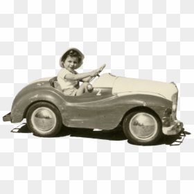 Vintage Photo Of A Kid In Toy Car - Toy Car Png, Transparent Png - buzz lightyear flying png